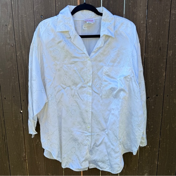 Hot Stuff Tops - Vintage Hot Stuff Glitter Floral Oversized Blouse w/ Shoulder Pads